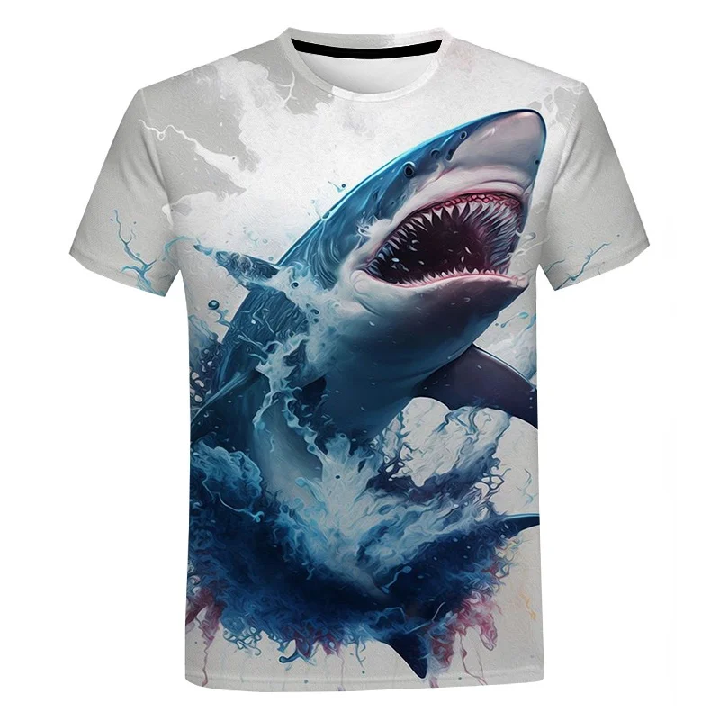 Fierce Shark Pattern T-Shirt For Men Cool Marine Life 3D Printed T Shirts Summer Unisex Loose Tops O-Neck Short Sleeve Tees