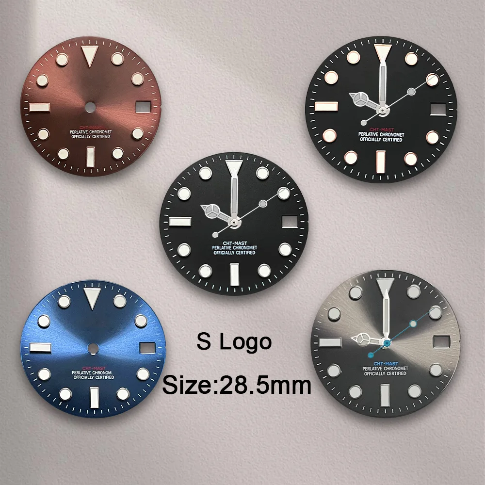 New 28.5mm S Logo Sunburst Dial Fit NH35 Movement Ice Blue Luminous High-Quality Watch Modification Accessories