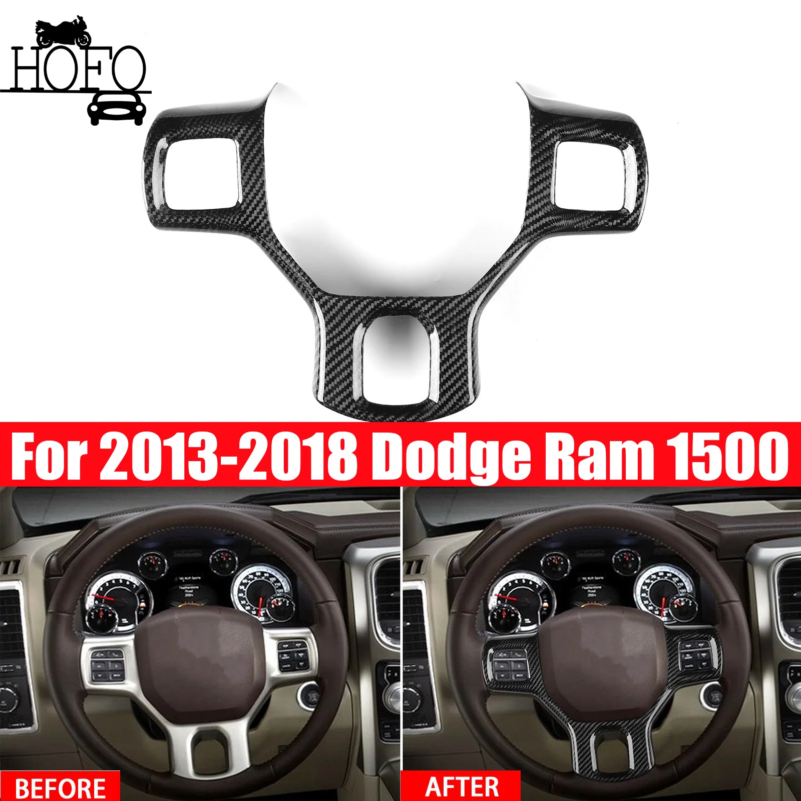 

Dry Carbon Fiber Steering Wheel Cover Trim for Dodge Ram 2013-2018 2014 2015 2016 2017