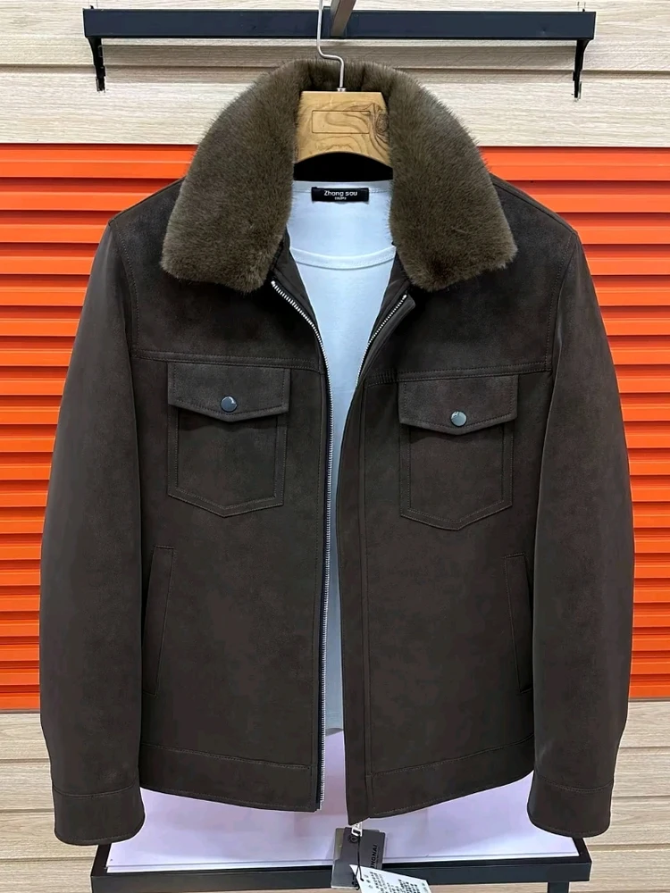 

Мужское осенне-зимнее пальто-куртка New Sle Jaet: простое, элегантное, роскошное, с меховым воротником, приталенное, с длинными рукавами, молодежное, модное.