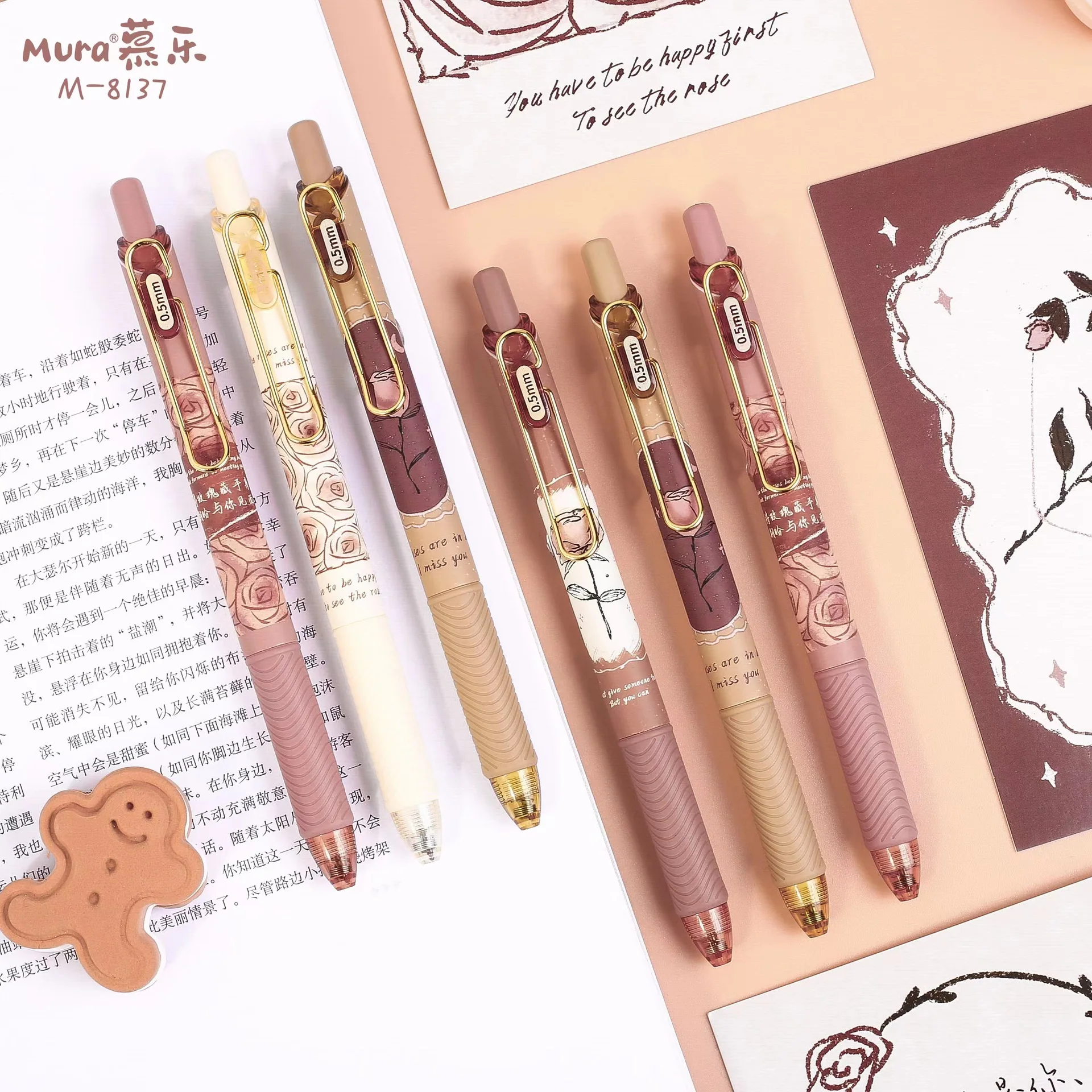 4Pcs/Pack Cute Rose flower Gel Pen for School Writing Cute illustration Neutral Pen Office Supplies kids Stationery gift