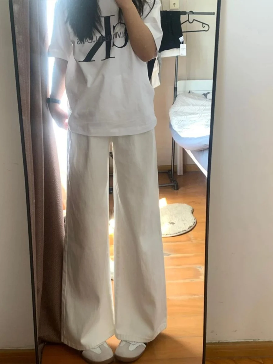 

Джинсовые прямые женские брюки Женские широкие джинсы на пуговицах с застежкой-молнией с поясом и пряжкой Регулируемый пояс Женский джинсовый