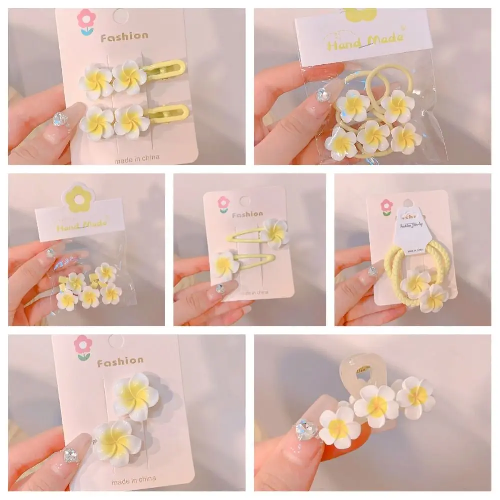 Corda per capelli carina Plumeria Fiore Fermaglio per capelli Accessori per capelli Tradizionale fiore all'uovo Clip BB Clip per capelli Fiore giallo Barrette Ragazze
