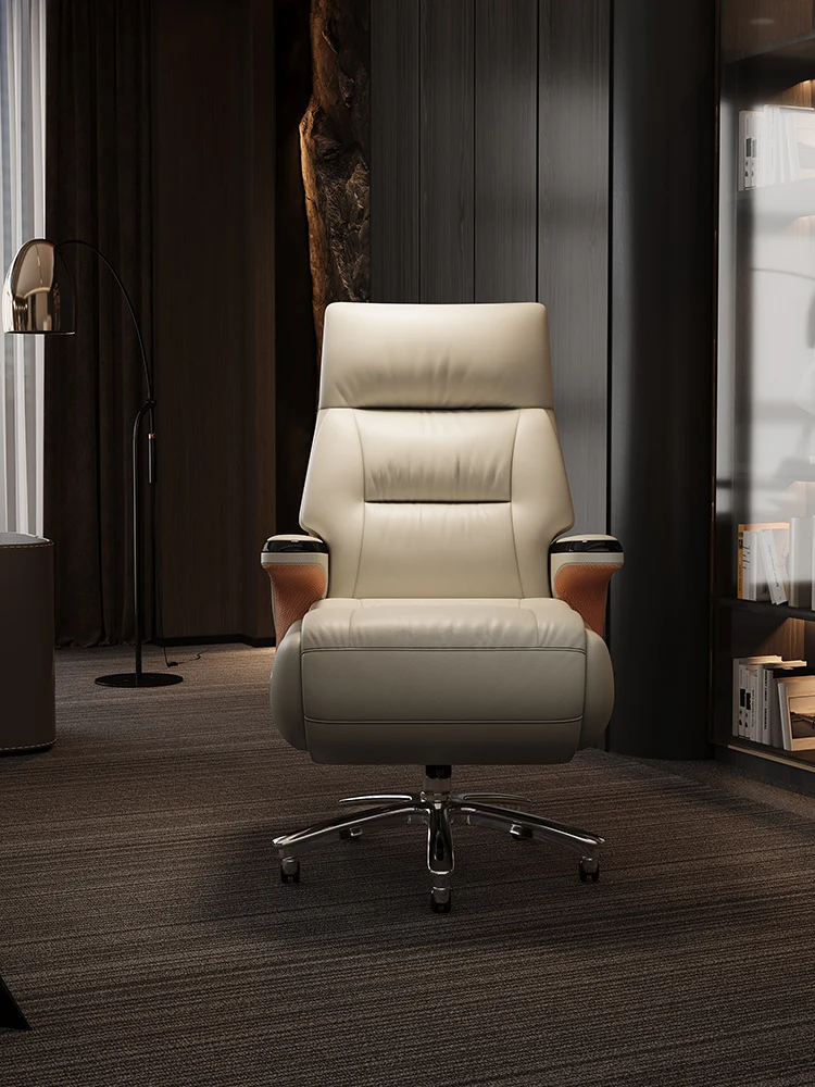 Leather computer chair, home comfortable office chair, cowhide boss chair