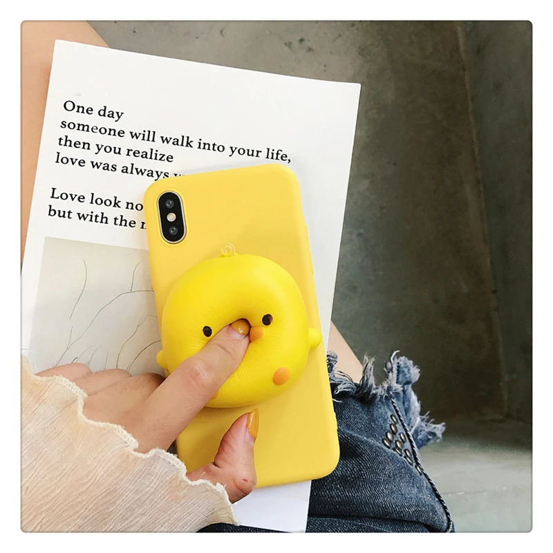 Yellow Duck Case For Huawei P9 P8 Lite 2017 P10 P20 Pro P30 P40 Lite E P Smart Z Plus 2019 2020 Y7P Reduce Stress Toy Soft Cover