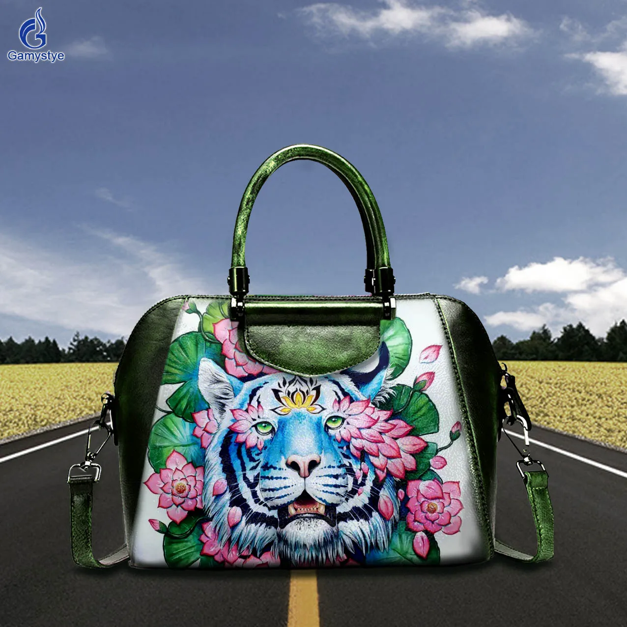 

Art Hand-Painting Customize Totes Flower and tiger For women Handbag Designer Shoulder Bag Real Cowskin Leather Big Capacity New