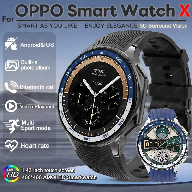 For OPPO Watch X Business Smart Watch Men Video Music Player TWS Headset Sports Watches BT Call 32GB Large Memory Smartwatch Men