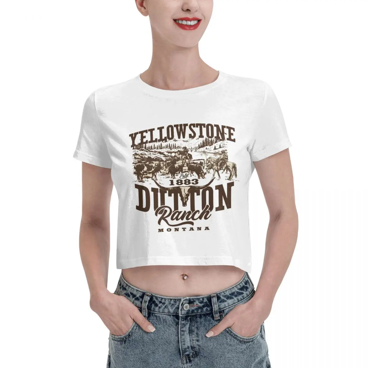 

Cowboy Et De Yellowstone Dutton Ranch Tshirt Cartoon Graphic Tees Female Crop Top,Leak navel T-shirt