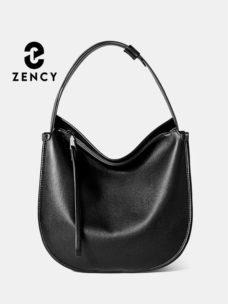 Zency Women Classic Black Messenger Bag Soft Leather Fashion Girl Handbag Luxury Designer Shoulder Large Hobo Bag For Commuters