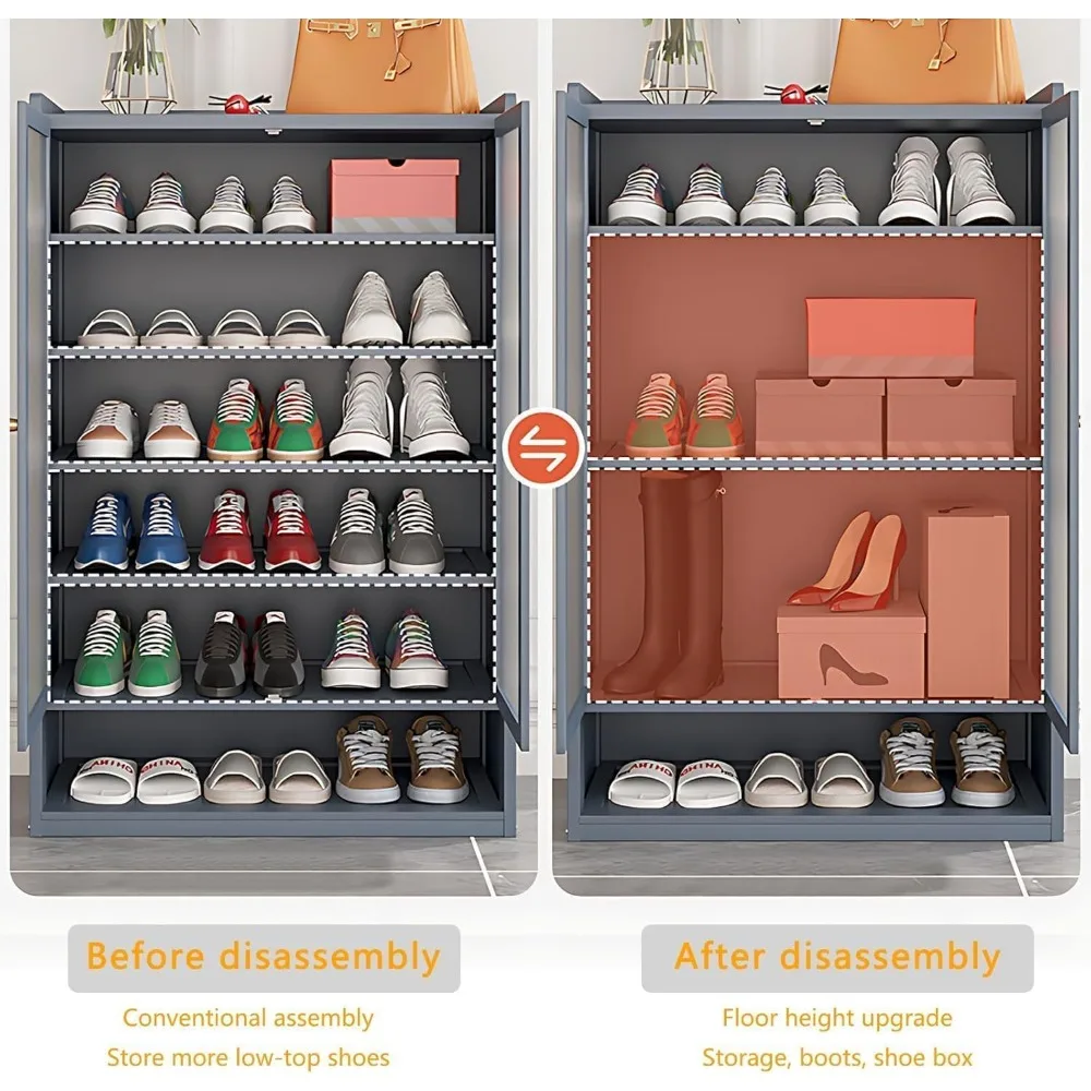 8-Tier Bamboo Shoe Cabinet, 40 Pairs Shoe Storage Cabinet with Doors, Freestanding Bamboo Shoe Rack Organizer with Shelves image 5