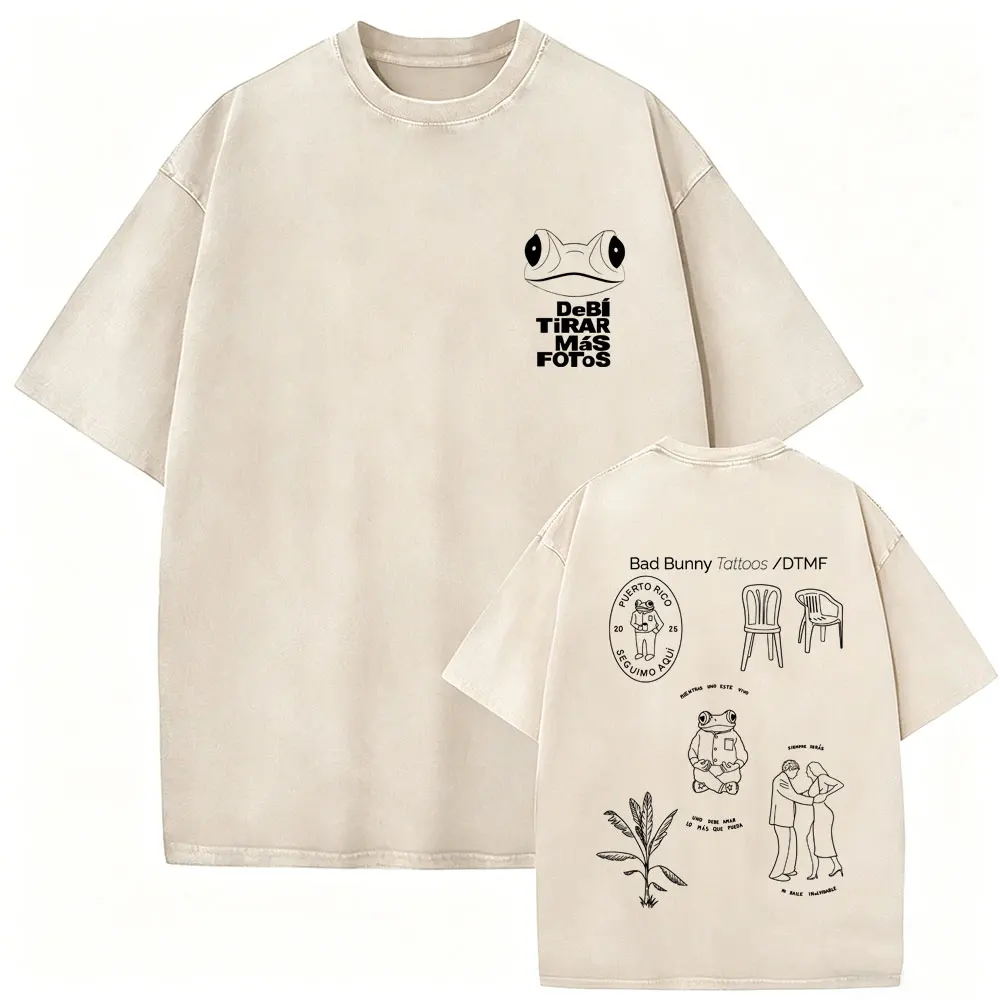 

Washed Vintage Rapper Bad Bunny Debi Tirar Mas Fotos DTMF T-shirt Men's Hip Hop Fashion T Shirts Casual Oversized Short Sleeves