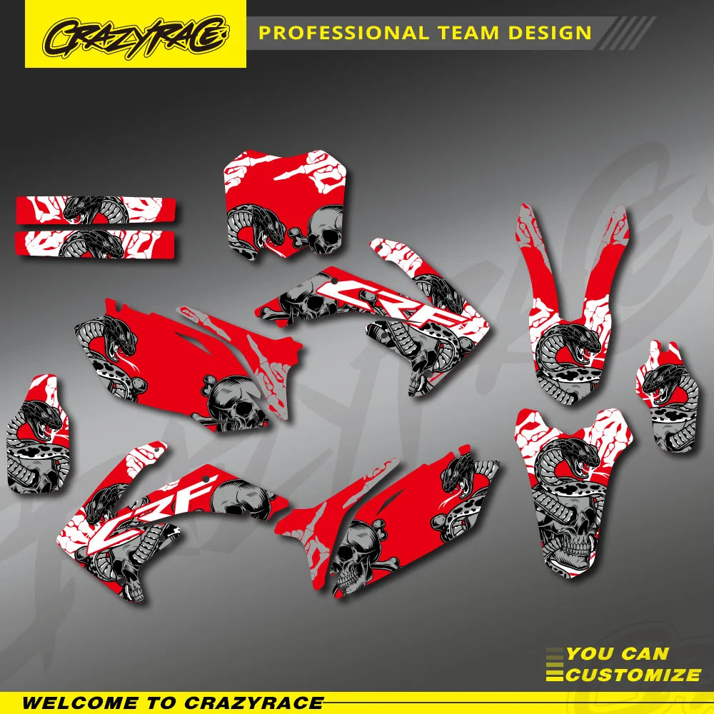 For Honda CRF250 CRF 250 2010-2013 CRF450 CRF 450 2009 2010-2012 CRAZYRACE Motorcycle Fairing Graphics Background Decals Sticker