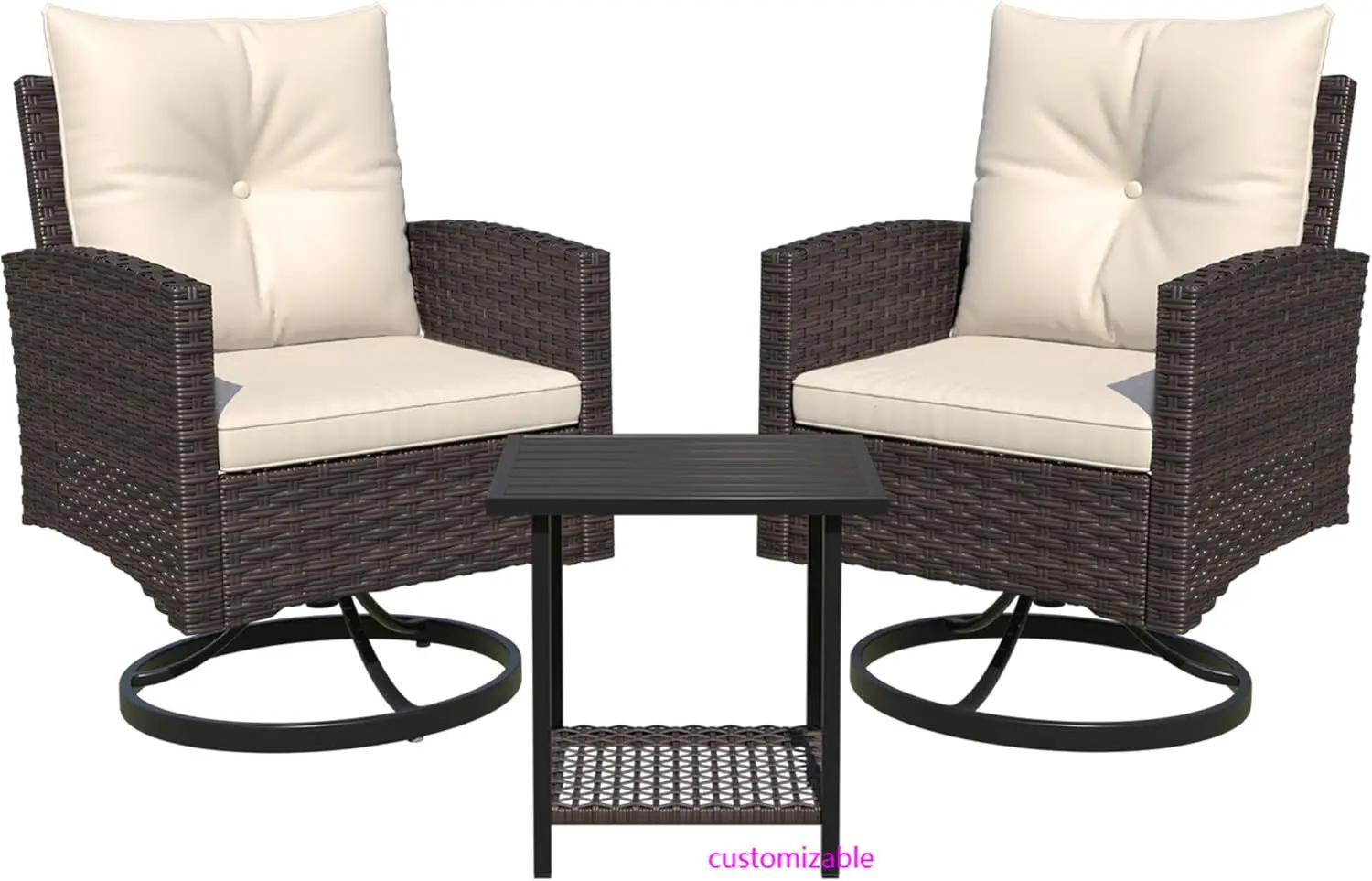 3-teiliges Terrassenmöbel-Set, drehbare Rocker-Terrassenstühle für den Außenbereich, 2er-Set mit passendem Beistelltisch