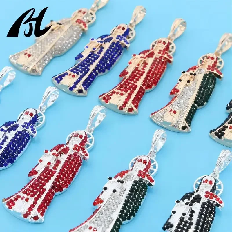 Pendentif de collier de statue de père Noël de la mort pour hommes et femmes, plaqué or, bijoux colorés, cadeau de fête, chanceux, religieux, mode