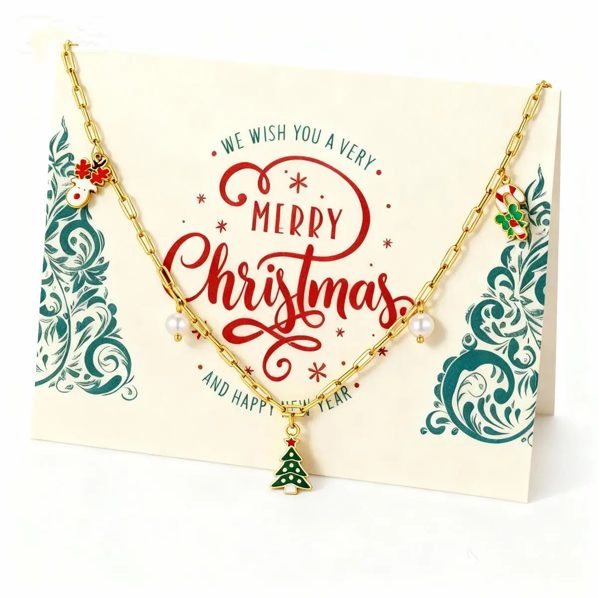 

Vnox Charm Cartoon Christmas Tree Necklace Cute Small Pendants Versatile Trend Jewelry With Christmas Card Gifts