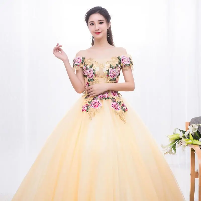 Vestidos Vintage de quinceañera con rosas, vestido de baile de tul largo hasta el suelo con hombros descubiertos, vestidos elegantes clásicos para baile de graduación