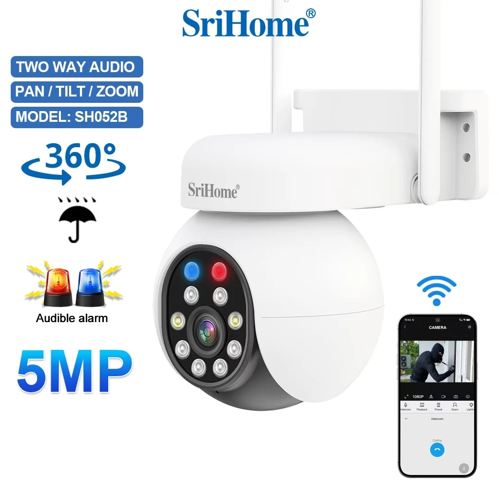 Srihome 5MP PTZ WIFI kamera IP CCTV nadzór ochrona bezpieczeństwa Wi Fi zewnętrzna IP65 wodoodporna humanoidalna kamera śledząca