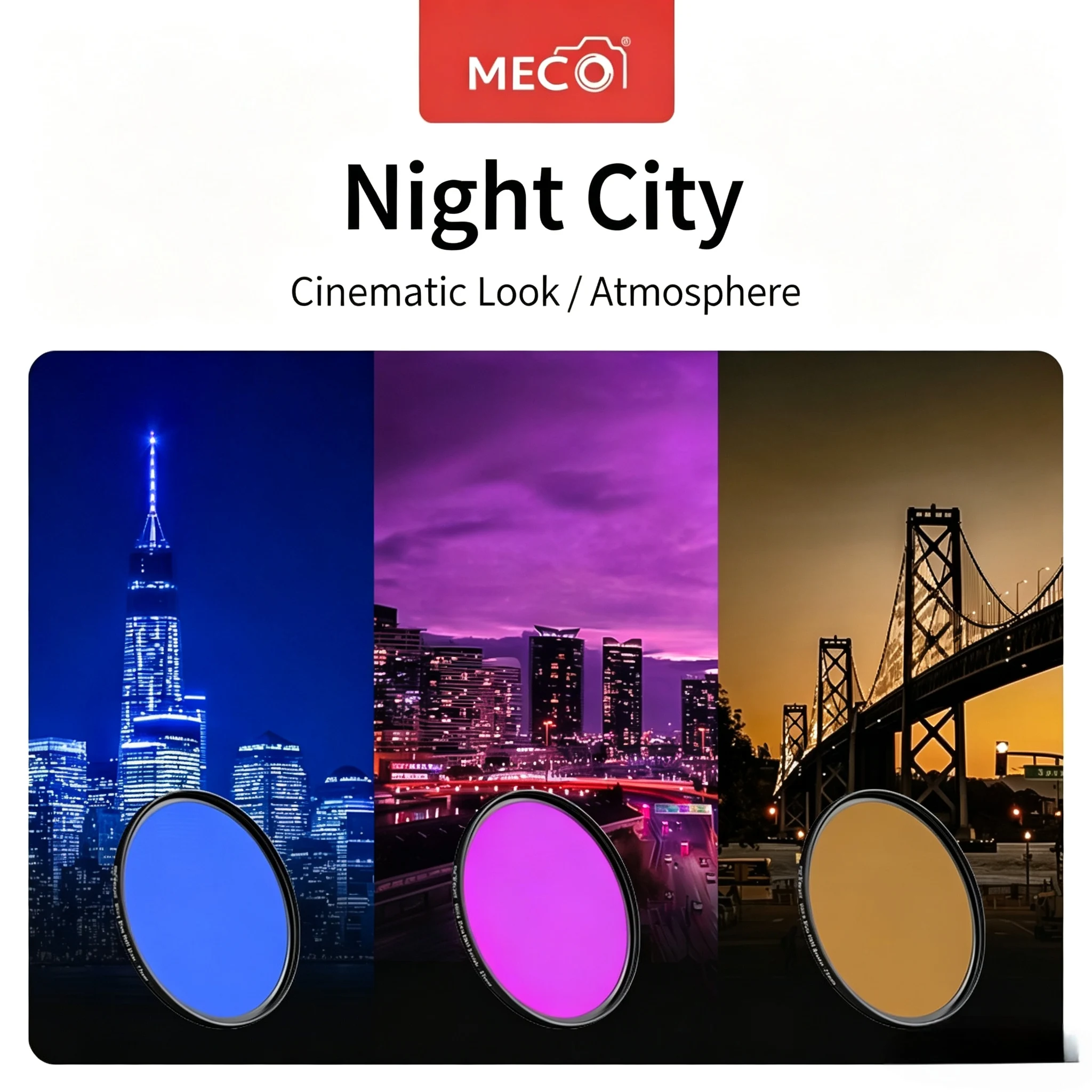 Mecoright Full Color Lens Filter HD Optical Red Orange Pink Blue Green Purple Brown 37-82mm For Canon Nikon Sony DSLR Camera