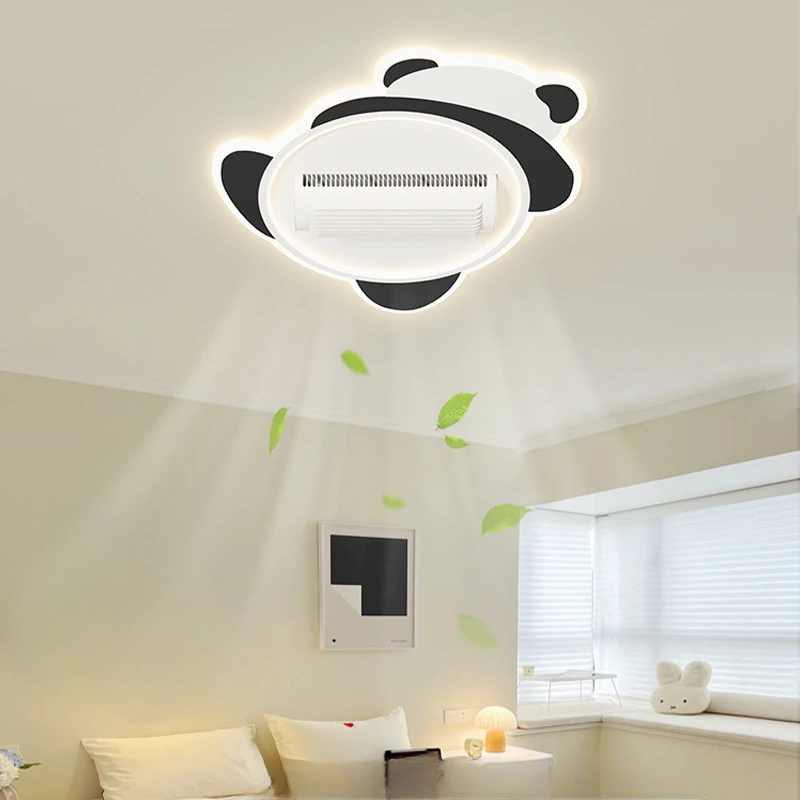 Children's Room Cute Carton Panda Bladeless Fan Lamp Bedroom Restaurant Ceiling Home Integrated Electric  