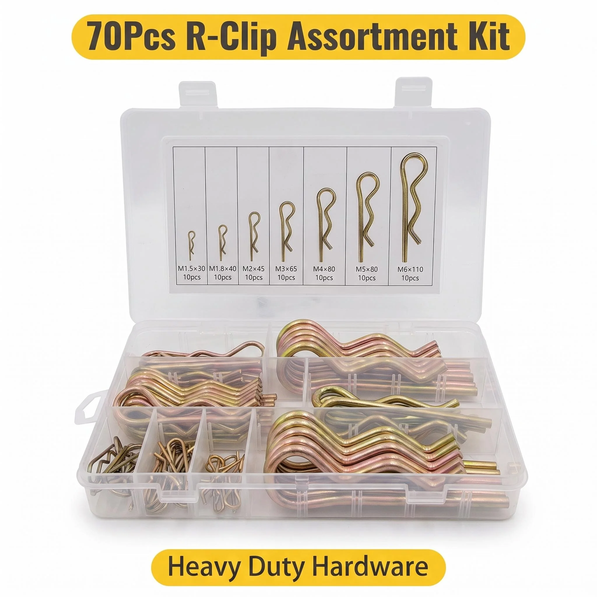 70pcs Spring Steel Type B Elastic Split Pins, Wave Pins, R - Shaped Pins, DD Snap Pins, Hairpin Lock Pins, Cotter Pins for Anti