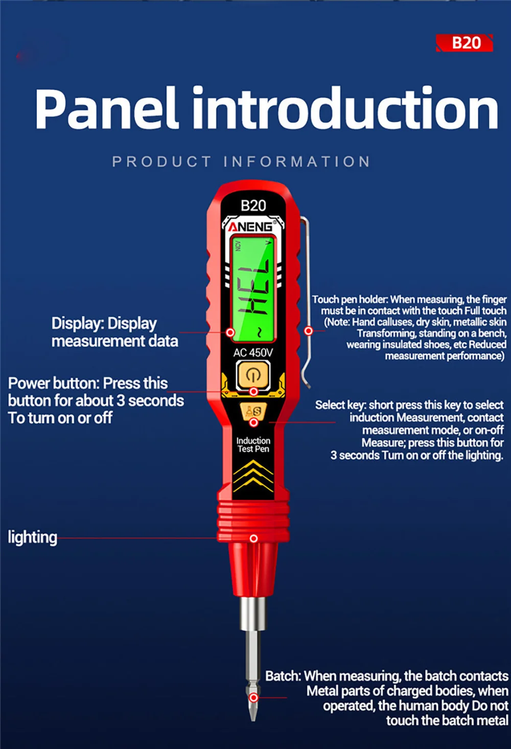 ANENG B20 Spannungsprüfer-Stift Doppelkopf-Schraubendreher Kreuzschlitz-Flachkopf-Schraubendreher Elektrischer Induktions-Schaltkreisprüfer Werkzeuge – Detail 11