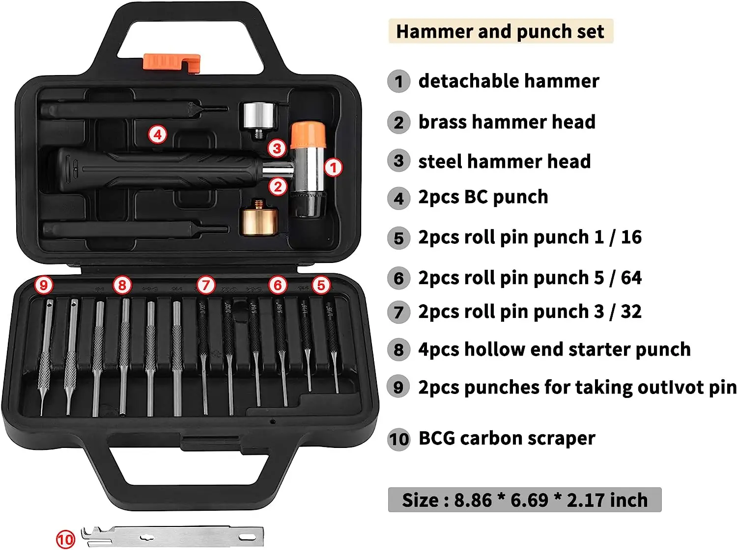 Punch Set with Bench Block Punch Set Hammer with Detachable Heads Including Roll Flat Pin Punch Set and Magnetic Bench Block