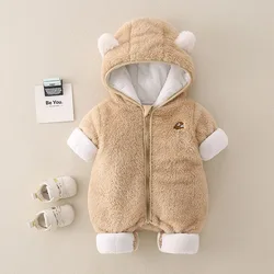 Baby Autumn and Winter Jumpsuit Double-sided Velvet Warm Cotton Coat Boys and Girls Baby Rompers Hooded Outdoor Clothes