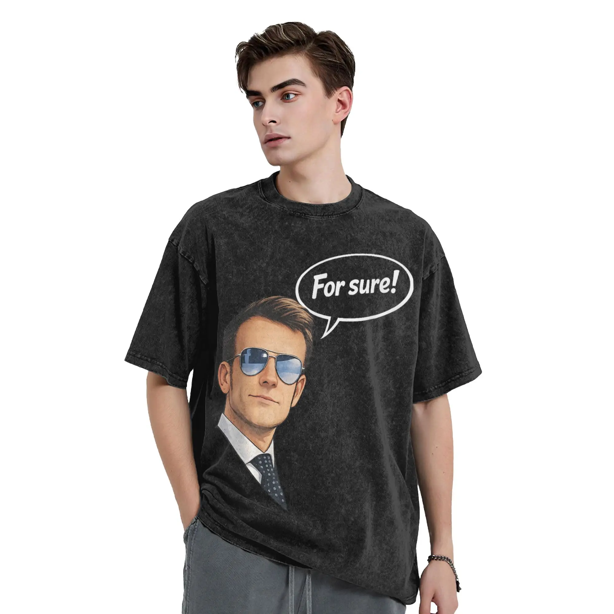 Men Funny for Sure Macron Glasses Meme T Shirts  Top Tees Summer Y2K Crewneck Trendy Cool Pattern Tee Shirt Dropshipping