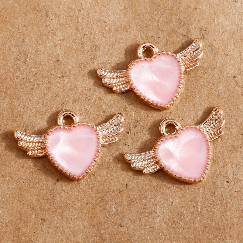 10 Stück 14 x 22 mm Emaille-Herzflügel-Charms-Anhänger für die Herstellung von Halsketten, Ohrringen, Armbändern, DIY-Schmuckzubehör – Detail 4