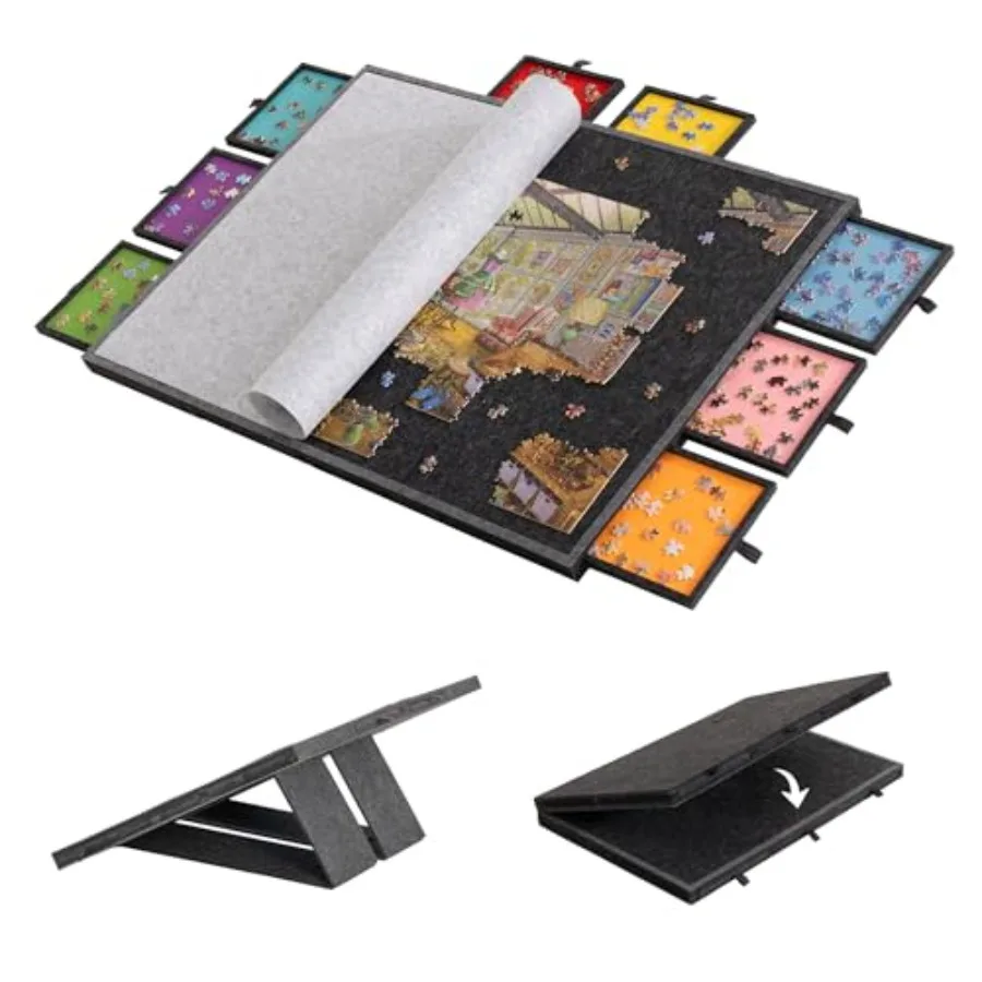 

2000 Piece Tilting and Foldable Puzzle Board with 8 Colored Drawers and Cover, Adjustable Lightweight Puzzle Plateau with Built