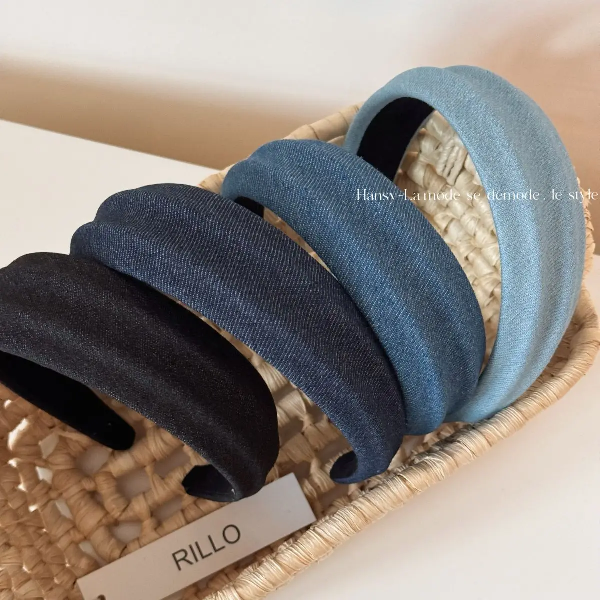 Headband Denim Fabric Textured Wide Band High Crown Non Slip Hair Taming Versatile Daily Office Travel Women Accessory