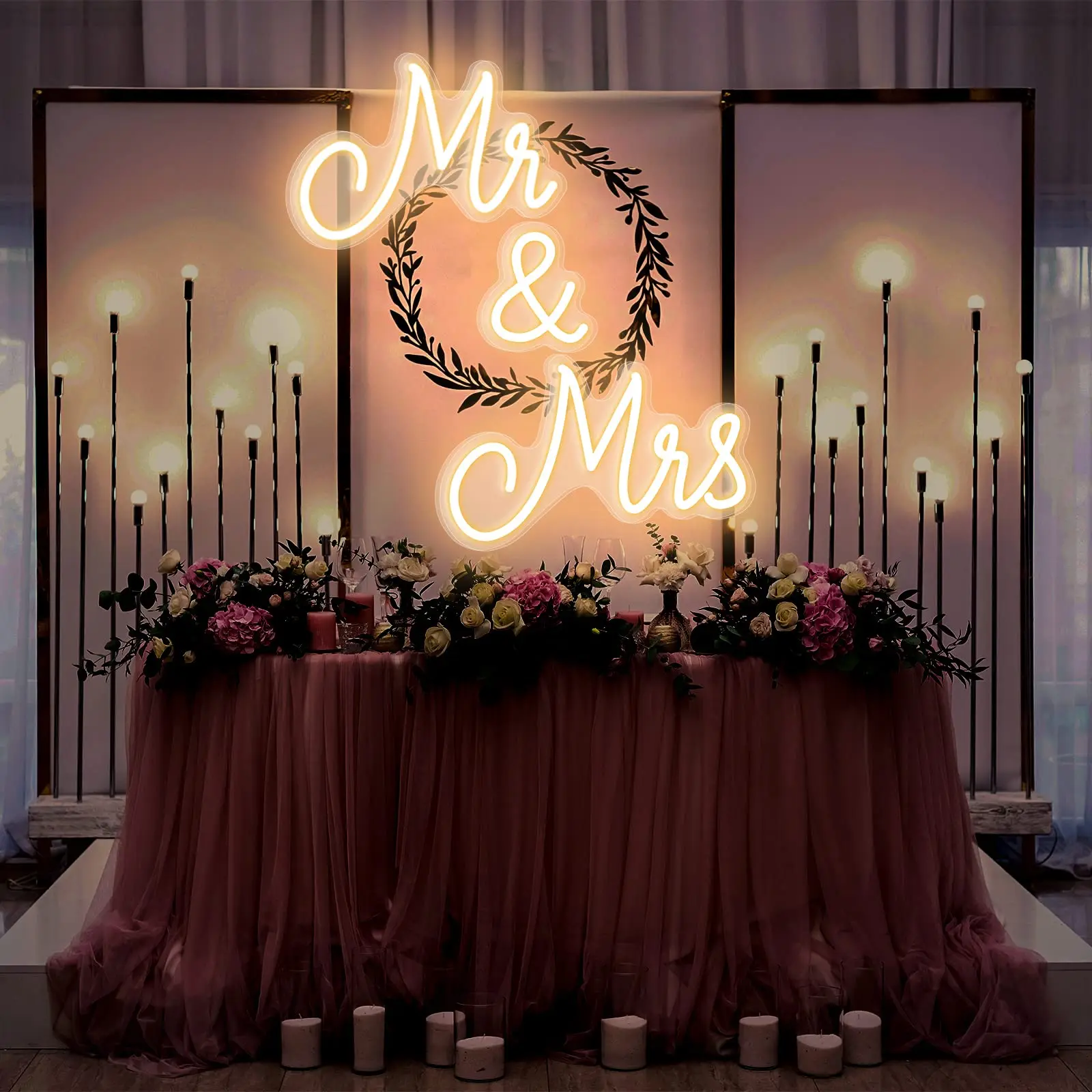 Mr and Mrs Neon Sign for Wedding Neon Light LED Backdrop Wall Decor USB Reception Decoration Gift Anniversary Engagement Banquet