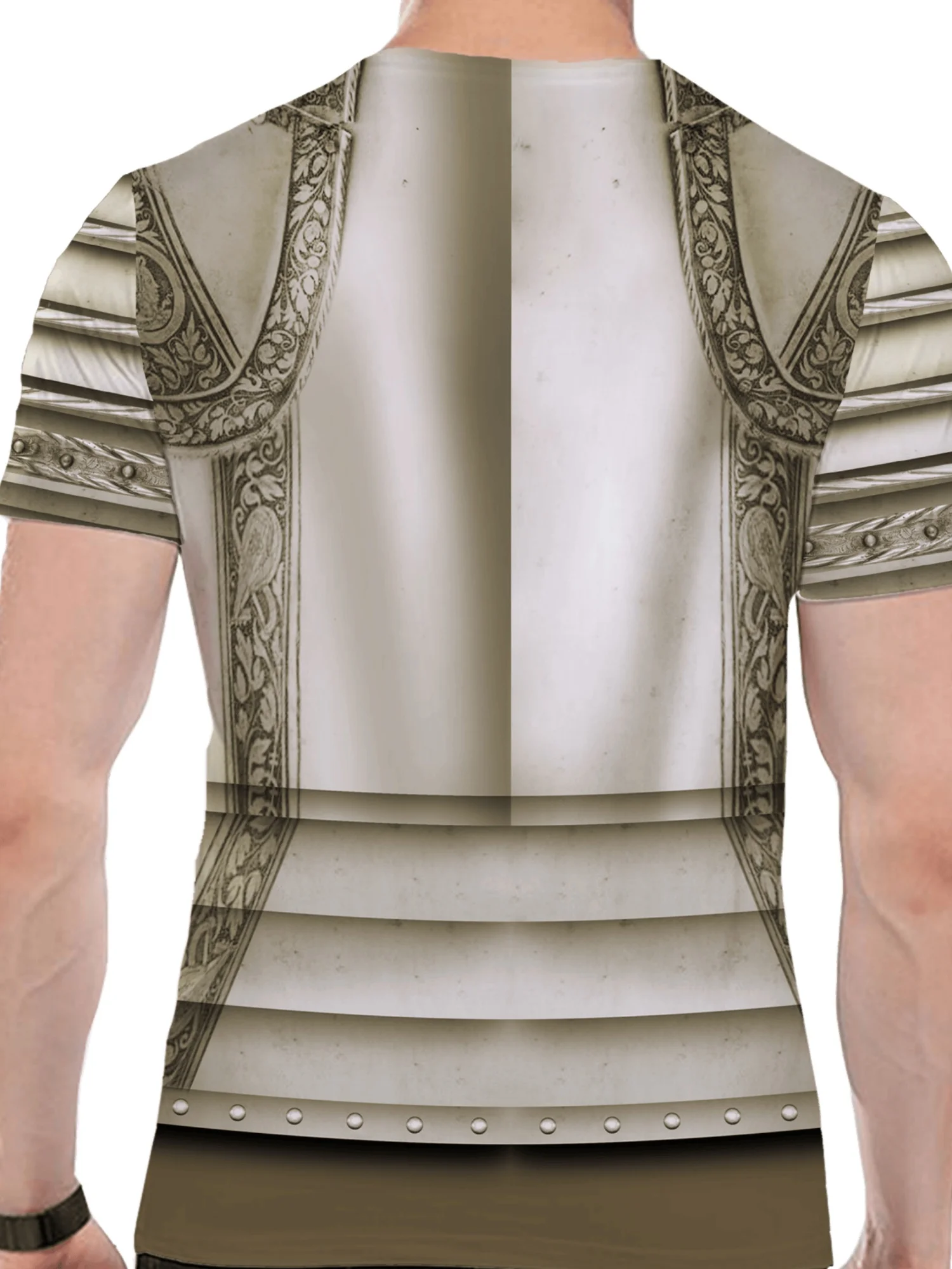 Camiseta masculina com estampa 3D de armadura de cavaleiro medieval – poliéster de secagem rápida, camiseta de manga curta respirável para cosplay