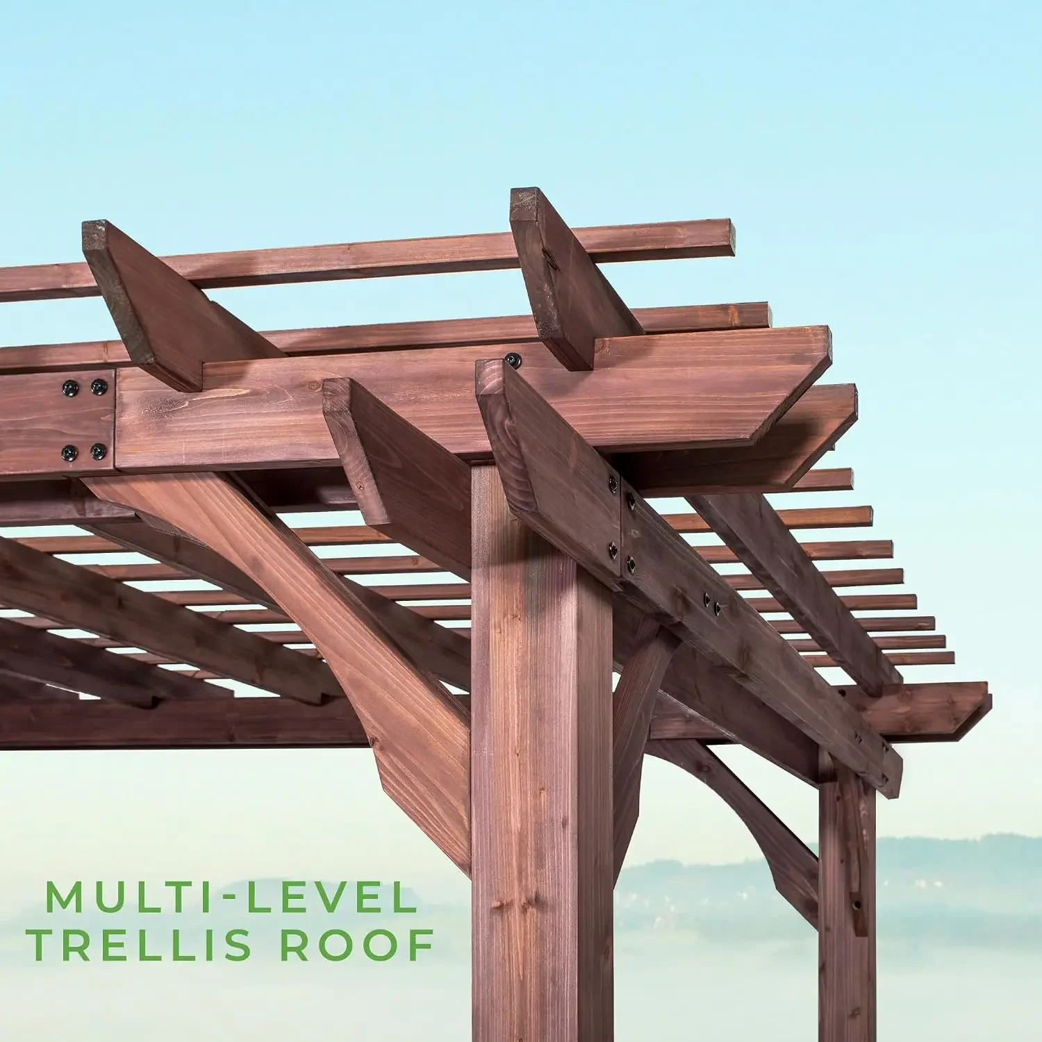 Somerville 14 x 10 Walnut All Cedar Pergola, Durable, Quality Supported Structure, Snow and Wind Supported, Rot Resistant, Elect