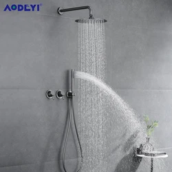Bath Mixer Tap Set Shower Hot And Cold Bathroom Faucet System Brushed Stanless Steel Diverter With Handheld Hose Gunmetal