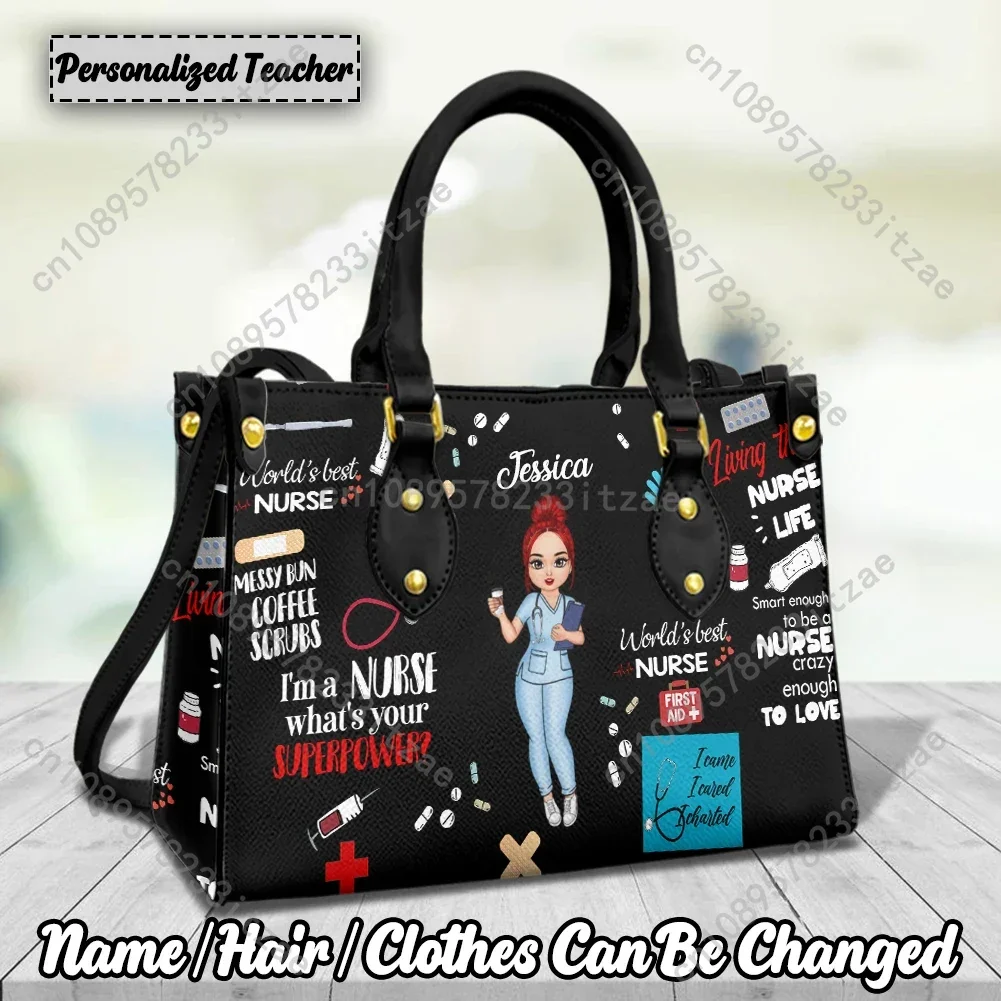 Nurse Gifts Personalized Hairstyle Clothing Tote Bags for Women Ladies Shoulder Bag Customized Female Doctor Paramedic Leather