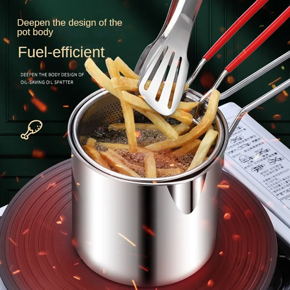 4 piece StainlesMet Zeef Mand Voor Frietjes Kip Keukenpannen Roestvrijstalen Friteuse Pot Japanse  Tempura Kleine Frituurpan