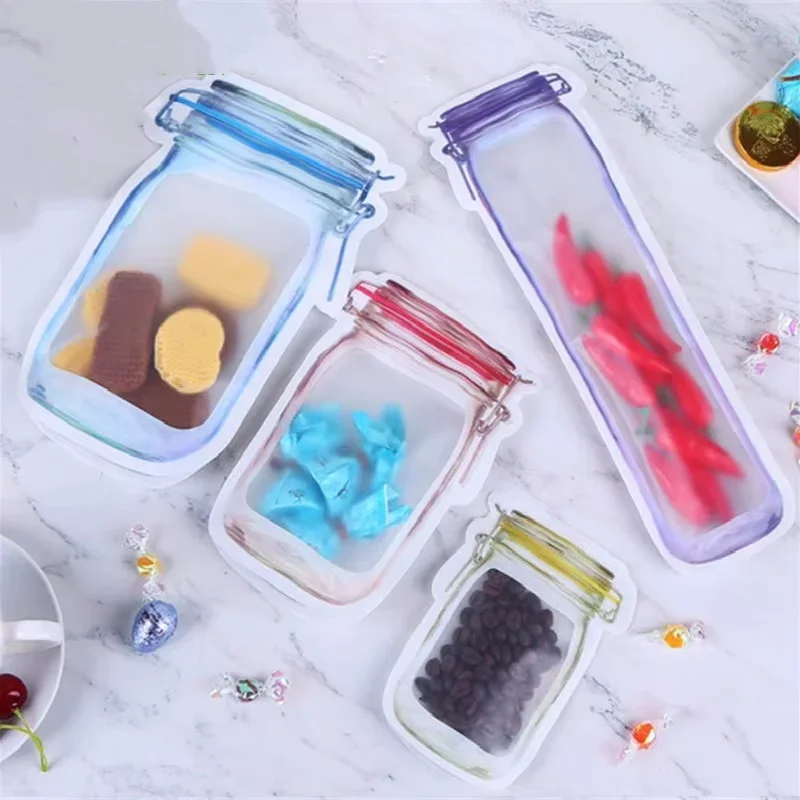 

100PCS Stand up Mason Jar Plastic Bottle Packaging Bag DIY Cocoa Matcha PowderCandy Snack Dates Sugar Beaf Gifts Storage Pouches