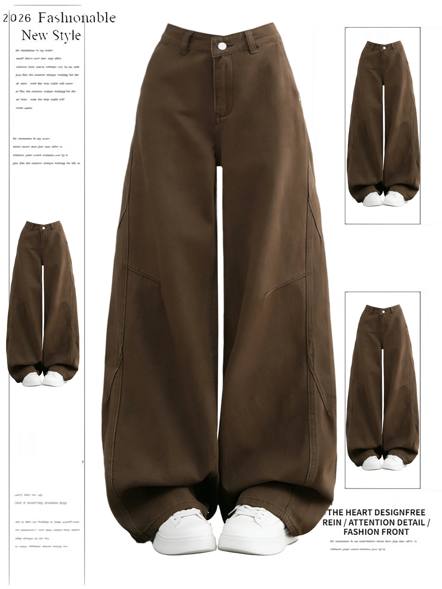 

Retro American Brown Wide Leg Jeans Women's Loose Straight Tube Pants High Waist Spring New Design Sensation Slimming Jeans