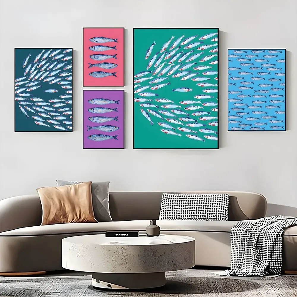 

Colorful Sardine Lobster Fish Ocean Animal Sticky Poster Prints Perfect Design Nordic Modern living room Home Decor Gift