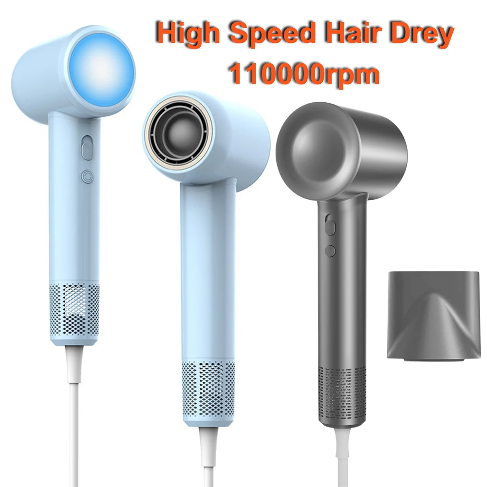 Professional Hair Dryer High Speed 23m/s Negative Ion Hair Care 110000 Rpm Blow Dryer Low Noise Smart Temperature Control