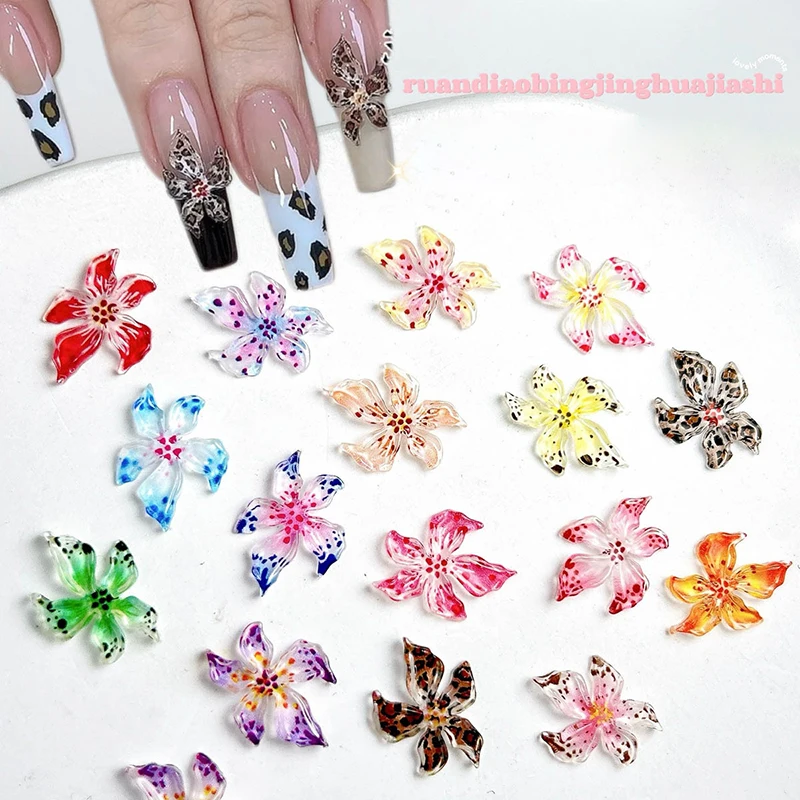 

Resin Ice Crystal Soft Flower Carving Lily Nail Art Decoration Flat Bottom Mixed Color New Style Manicure DIY Accessories
