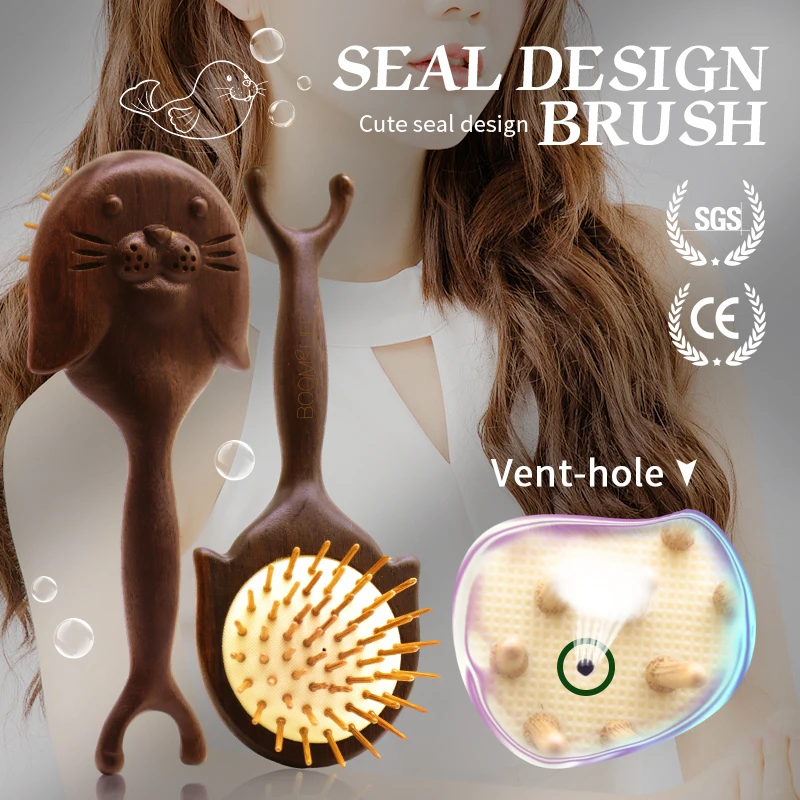 

Sandalwood Hair Brush Women Head Face Scalp Gua Sha Massager Facial Wide Tooth Massage Comb Point Acupuncture Wooden Comb