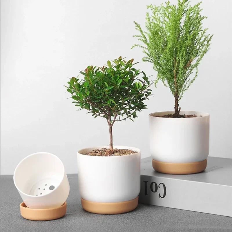50LB Mała biała ceramiczna sadzarka Mini pojemniki na kwiaty do wnętrz z otworem drenażowym na sukulenty lub kaktusy - duże/małe