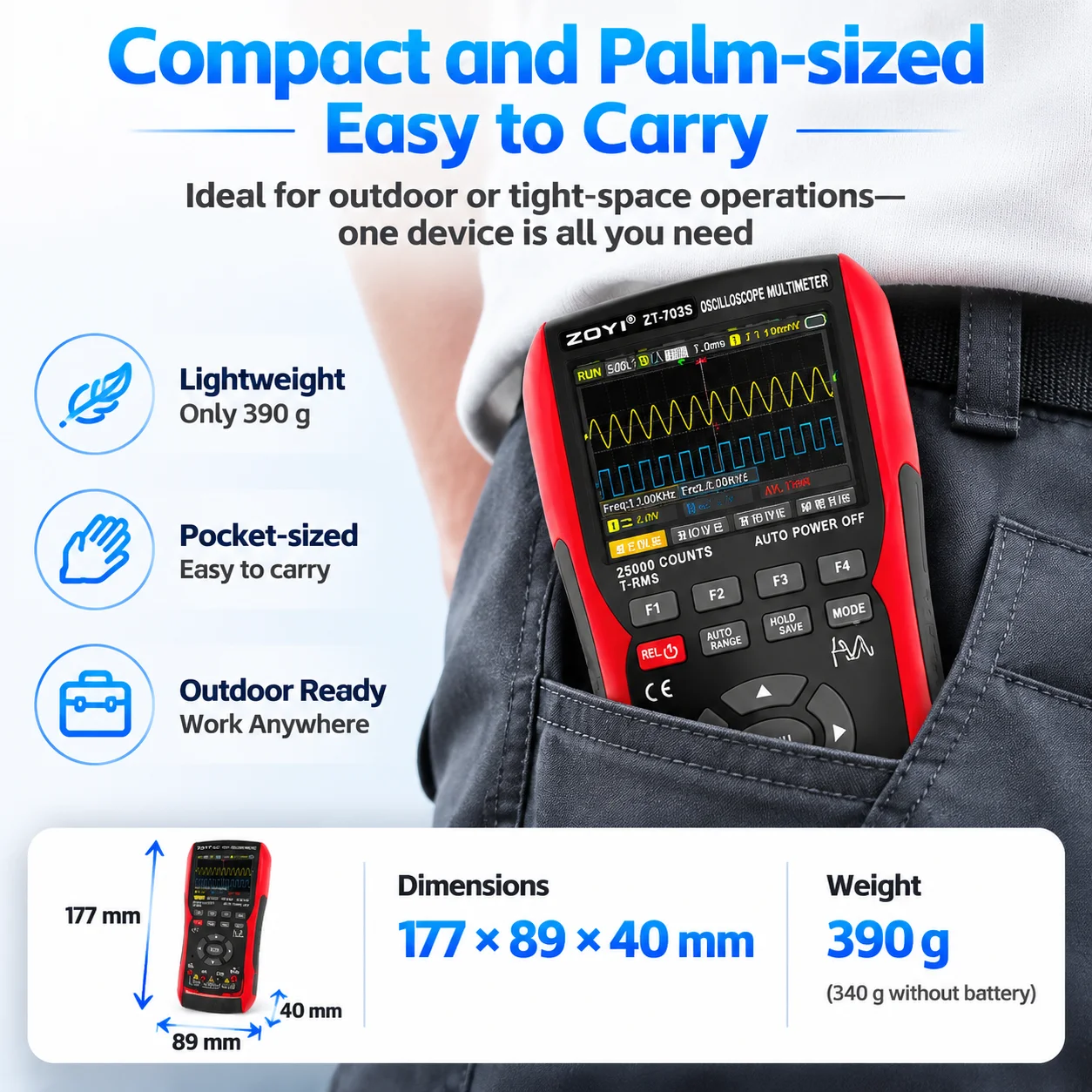 ZOYI 703S Color Screen Handheld Dual-Channel Oscilloscope Multimeter 3-in-1 Auto Repair Multifunction Measurement Tool