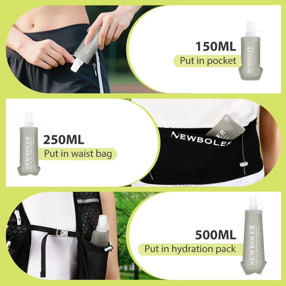 500/800/1000ml Sport-Wasserflasche TPU Faltbare Weiche Trinkflasche Tragbare Wasserflasche für Laufen Wandern Radfahren Fitness Wasserbeutel – Detail 9