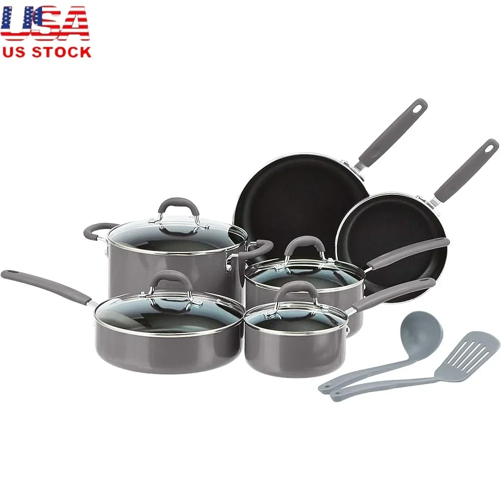 

Ceramic Non-Stick 12-Piece Cookware Set Pots Pans Kitchen Utensils Aluminum Healthy Dishwasher Safe Durable Heat Conduction