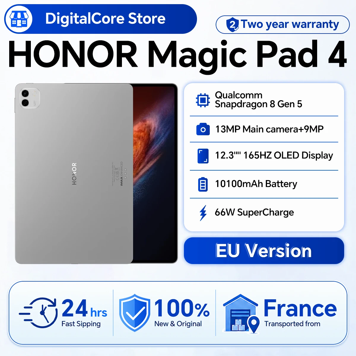 HONOR Magic Pad 4 Tablet con Batteria da 10100mAh, 165HZ Snapdragon 8 Gen5, Schermo OLED da 12,3 Pollici, Luminosità 2400 Nit, Wi-Fi7, Bluetooth 6.0