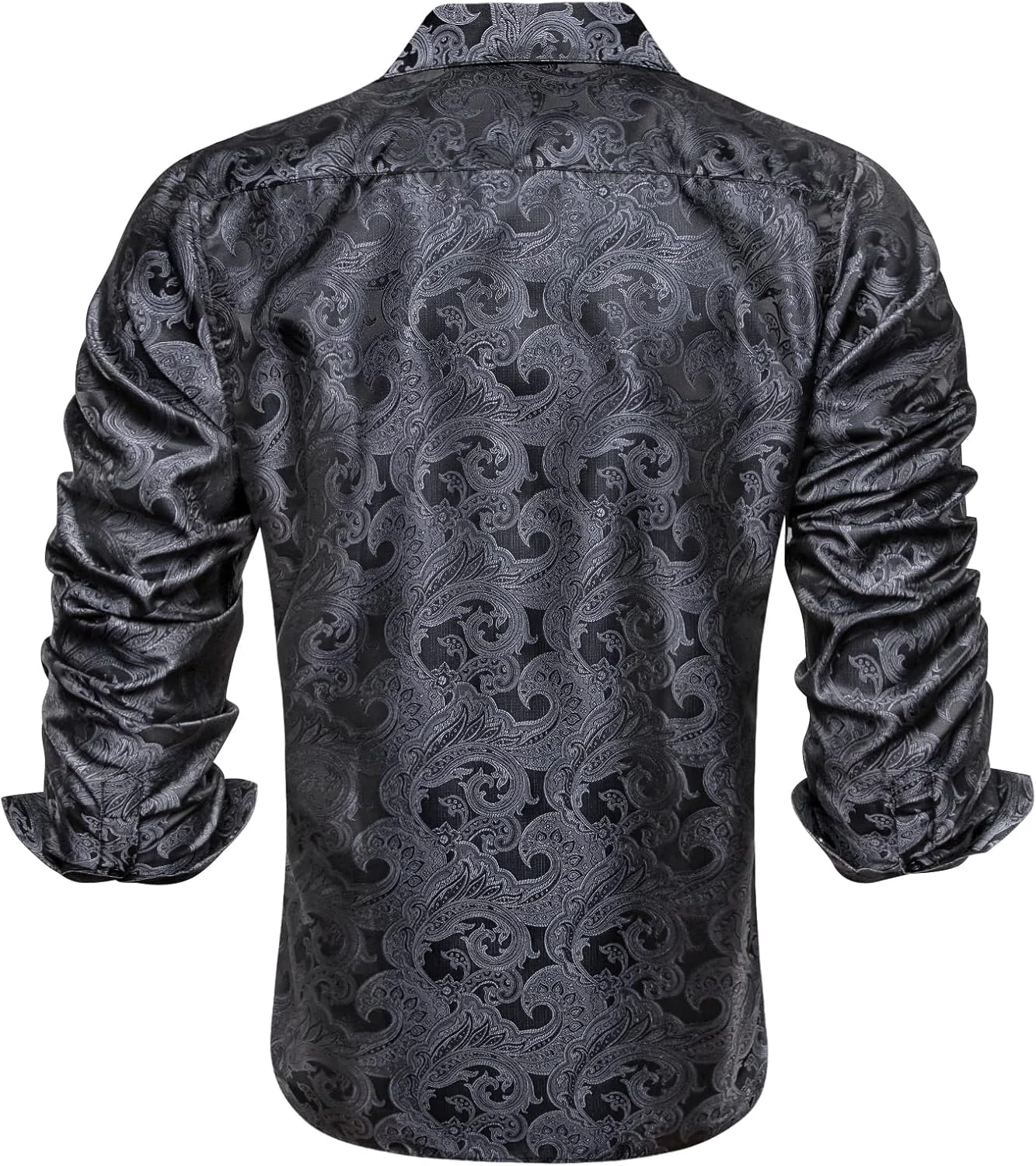 2026 Men Light Luxury Smooth Satin Texture Polyester Fiber Long Sleeve Shirt Natural Printed Shirt Performance Wedding Party Top