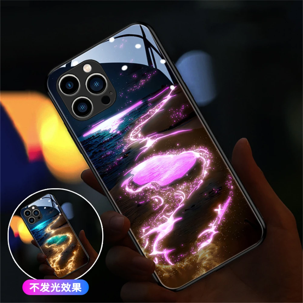 

Night Beach LED Calling Light Flash Phone Case For iPhone 15 14 13 12 11 Pro Max X XR XS 6 7 8 Plus SE2020 Smart Luminous Cover